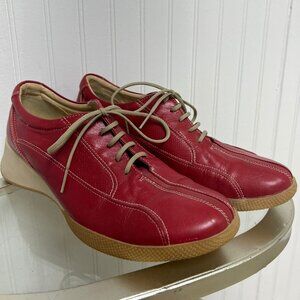 Women's Red Italian Leather Lace Up Comfort Sneakers - Size 38 (7.5)